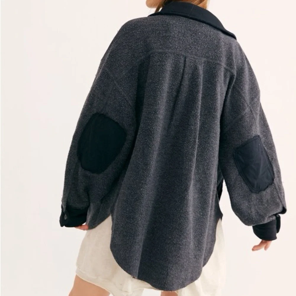 Free People Ruby Jacket Oversized Shacket Fleece Distressed Washed Black Size M - Picture 2 of 9